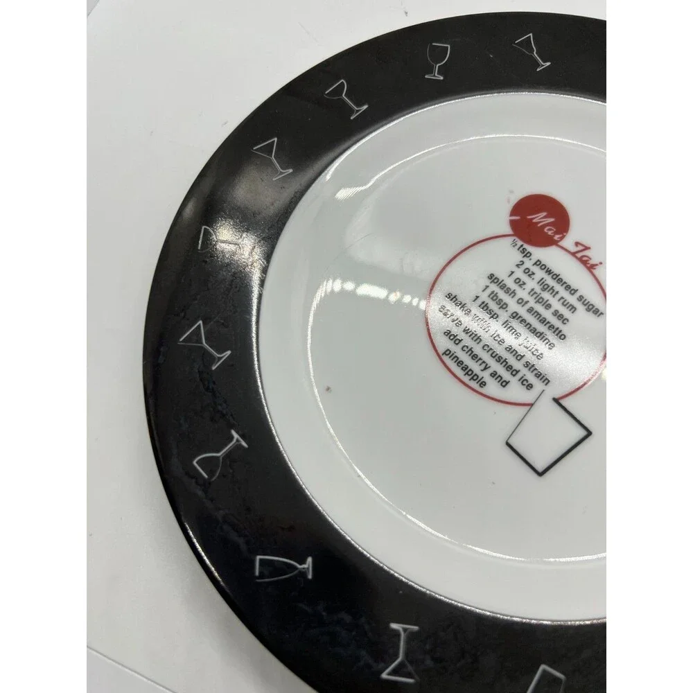 7 Pottery Barn Retro Bar Salad Bread Side Plates Drink Recipes black white 8.5